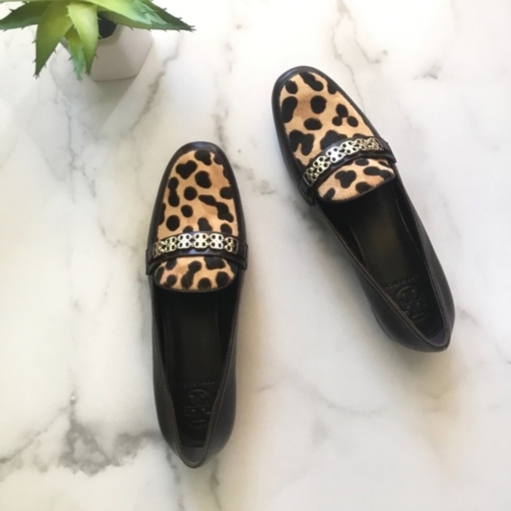 NWB NEW Tory Burch Leopard Print Calf Hair Leather Loafers Size 7.5